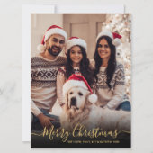 Elegant Zwart Goud Script 2 Foto Kerstmis Feestdagenkaart (Voorkant)