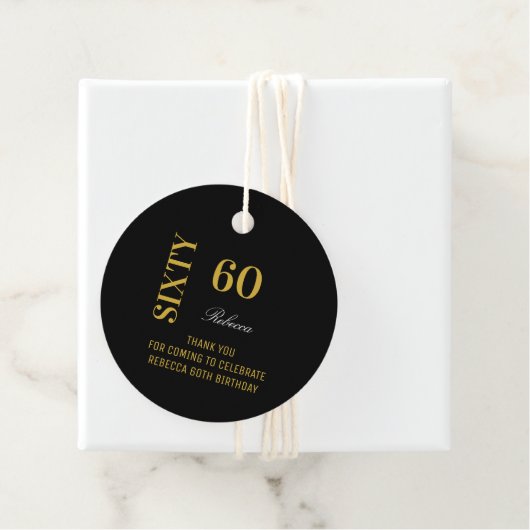 Elegant Zwart Goud Script 60 Verjaardag Bedankt Bedankjes Labels (In situ)
