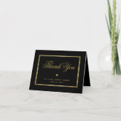 Elegant Zwart Goud Script Binnen Foto Bruiloft Bedankkaart (Voorkant)