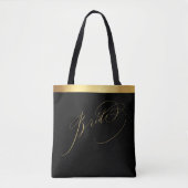 Elegant Zwart Goud Script Bruid Bruiloft Canvas ta Tote Bag (Voorkant)