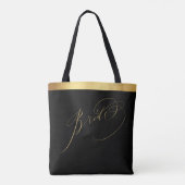 Elegant Zwart Goud Script Bruid Bruiloft Canvas ta Tote Bag (Achterkant)