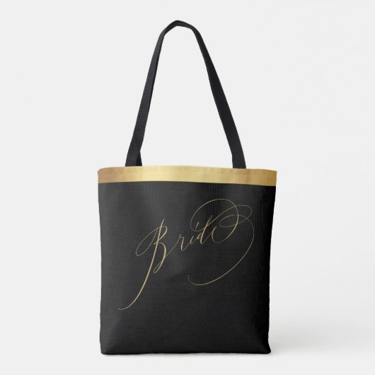 Elegant Zwart Goud Script Bruid Bruiloft Canvas ta Tote Bag (Achterkant)