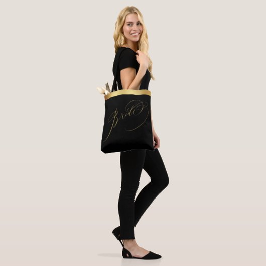Elegant Zwart Goud Script Bruid Bruiloft Canvas ta Tote Bag (Op model)