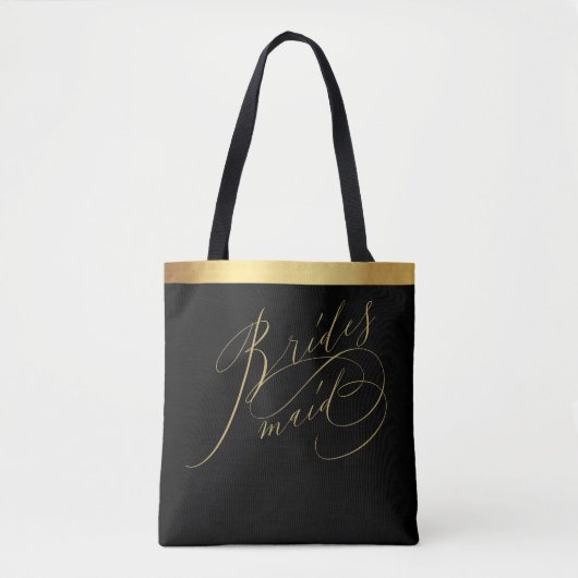 Elegant Zwart Goud Script Bruidsmeisje Canvas tas (Voorkant)