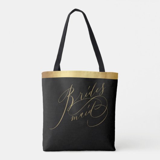 Elegant Zwart Goud Script Bruidsmeisje Canvas tas (Achterkant)
