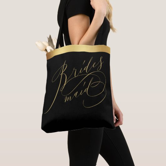 Elegant Zwart Goud Script Bruidsmeisje Canvas tas (Dichtbij)