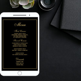 Elegant Zwart Goud Script Bruiloft Menu