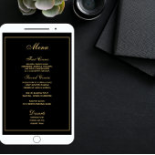 Elegant Zwart Goud Script Bruiloft Menu