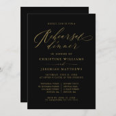 Elegant zwart goud script bruiloft repetitie diner kaart (Voorkant / Achterkant)