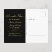 Elegant Zwart Goud Script Bruiloft Save the Date Aankondigingskaart (Achterkant)