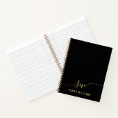 Elegant Zwart Goud Script Initiaal Monogram Notitieboek (Binnen)