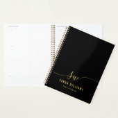 Elegant Zwart Goud Script Initiaal Monogram Planner (Display)