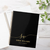 Elegant Zwart Goud Script Initiaal Monogram Planner