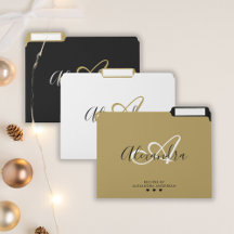 Elegant Zwart Goud Script Initiaal Naam Monogram