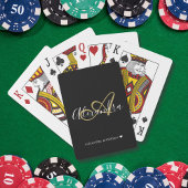 Elegant Zwart Goud Script Initiaal Naam Monogram Pokerkaarten