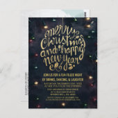 Elegant Zwart Goud Script Kerstmis Nieuwjaar Party Briefkaart (Voorkant / Achterkant)