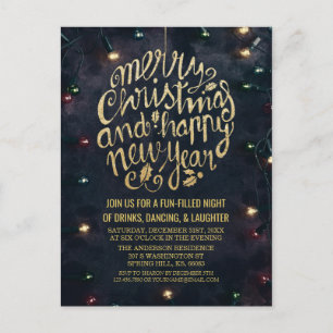 Elegant Zwart Goud Script Kerstmis Nieuwjaar Party Briefkaart