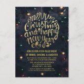 Elegant Zwart Goud Script Kerstmis Nieuwjaar Party Briefkaart (Voorkant)
