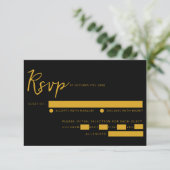 Elegant Zwart & Goud Script Maaltijd Keuze Bruilof RSVP Kaartje (Staand voorkant)