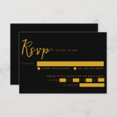 Elegant Zwart & Goud Script Maaltijd Keuze Bruilof RSVP Kaartje (Voorkant / Achterkant)