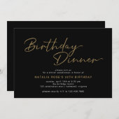 Elegant Zwart & Goud Script Modern Verjaardagsdine Kaart (Voorkant / Achterkant)