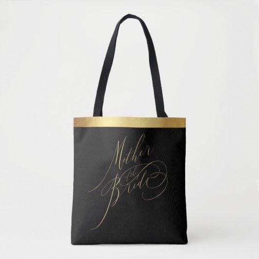 Elegant Zwart Goud Script Moeder van de Bruid Tas (Voorkant)