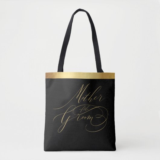 Elegant Zwart Goud Script Moeder van de bruidegom Tote Bag (Voorkant)