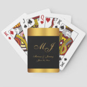 Elegant Zwart Goud Script Monogram Bruiloft Pokerkaarten (Achterkant)