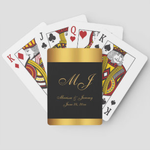 Elegant Zwart Goud Script Monogram Bruiloft Pokerkaarten