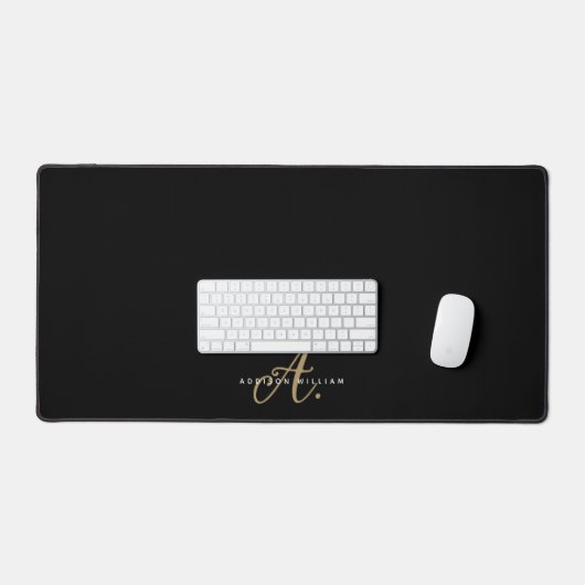 Elegant Zwart Goud Script Monogram Bureaumat (Keyboard & Muis)