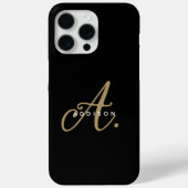 Elegant Zwart Goud Script Monogram Case-Mate iPhone Case (Achterkant)