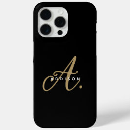 Elegant Zwart Goud Script Monogram iPhone 15 Pro Max Hoesje