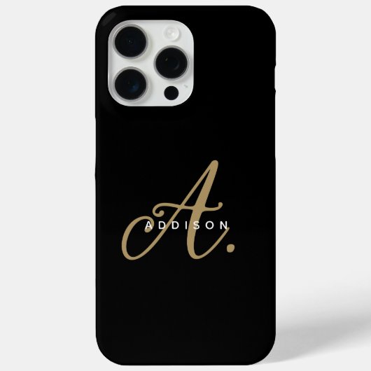 Elegant Zwart Goud Script Monogram Case-Mate iPhone Case (Achterkant)