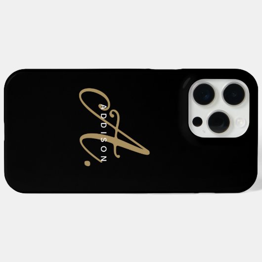 Elegant Zwart Goud Script Monogram Case-Mate iPhone Case (Achterkant (horizontaal))