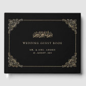 Elegant Zwart Goud Script Moslim Bruiloft Gastenboek (Voorkant)