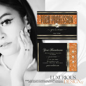 Elegant Zwart Goud Sinaasappel Sparkle Glitter Dia Visitekaartje