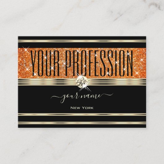 Elegant Zwart Goud Sinaasappel Sparkle Glitter Dia Visitekaartje (Voorkant)