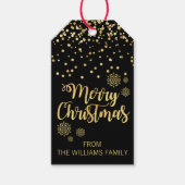 Elegant Zwart Goud Sneeuwvlokken Vrolijk Kerstfees Cadeaulabel (Voorkant)