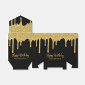 Elegant Zwart Goud Sparkle Glitter Drips Verjaarda Bedankdoosjes (Uitgevouwen)