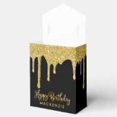 Elegant Zwart Goud Sparkle Glitter Drips Verjaarda Bedankdoosjes (Geopend)