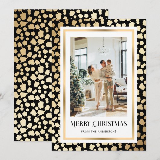 Elegant Zwart Goud Sterrenfoto Vrolijk Kerstfeest Feestdagenkaart (Voorkant / Achterkant)