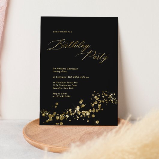 Elegant Zwart Goud Stofje Confetti Volwassen Verja Kaart