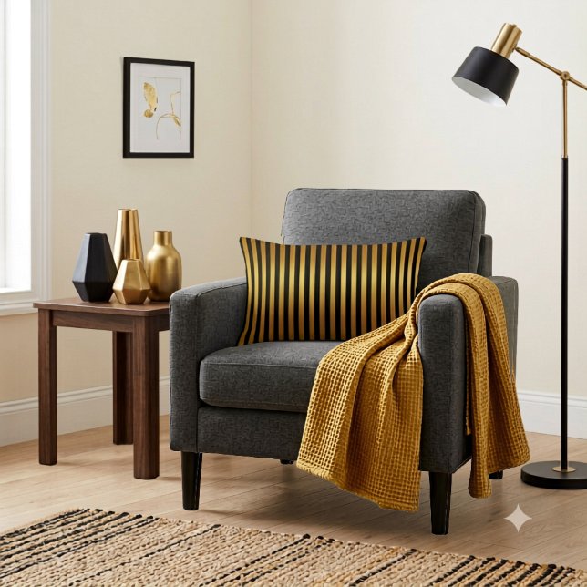 Elegant zwart goud streeppatroon kussen (Creator heeft geüpload)