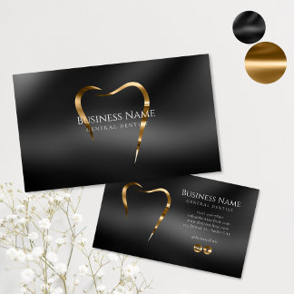 Elegant Zwart Goud Tandarts Bedrijfskaartontwerp Visitekaartje