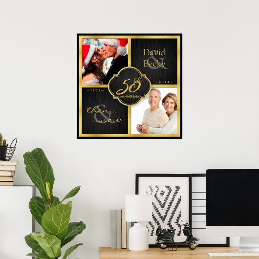 Elegant zwart & goud toen en nu 50 jaar oud poster (Thuiskantoor)
