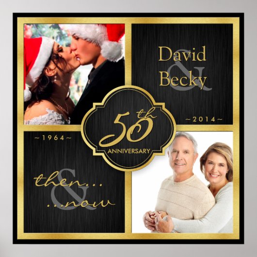 Elegant zwart & goud toen en nu 50 jaar oud poster (Voorkant)