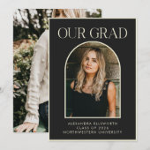 Elegant zwart goud trendy boog foto Afstuderen Aankondiging (Voorkant / Achterkant)