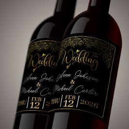 Elegant zwart & goud trouwcadeau op maat wijn etiket
