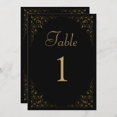 Elegant  Zwart Goud Trouwtafel Nummer Kaart (Voorkant / Achterkant)