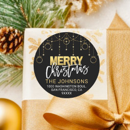 Elegant Zwart Goud Twinkle Sterren Kerstmis Adres Ronde Sticker
